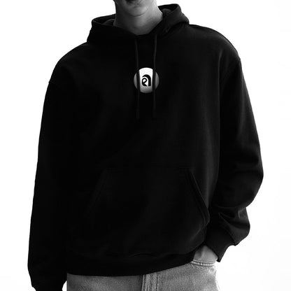 Aurum Era Black Graphic AE Logo Printed Hooded Hoodies for Men - Thick Cotton Branded Stylish Winter Hoodies for Men | Hooded Black Sweatshirts for Mens & Woolen Jumper for Men