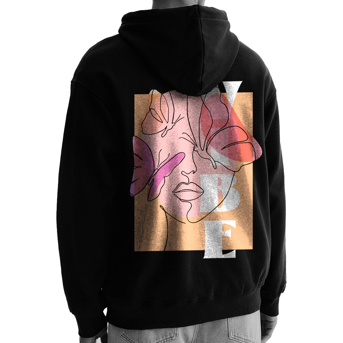Aurum Era Black Graphic Vibe Printed Hooded Hoodies for Men - Thick Cotton Branded Stylish Winter Hoodies for Men | Hooded Black Sweatshirts for Mens & Woolen Jumper for Men